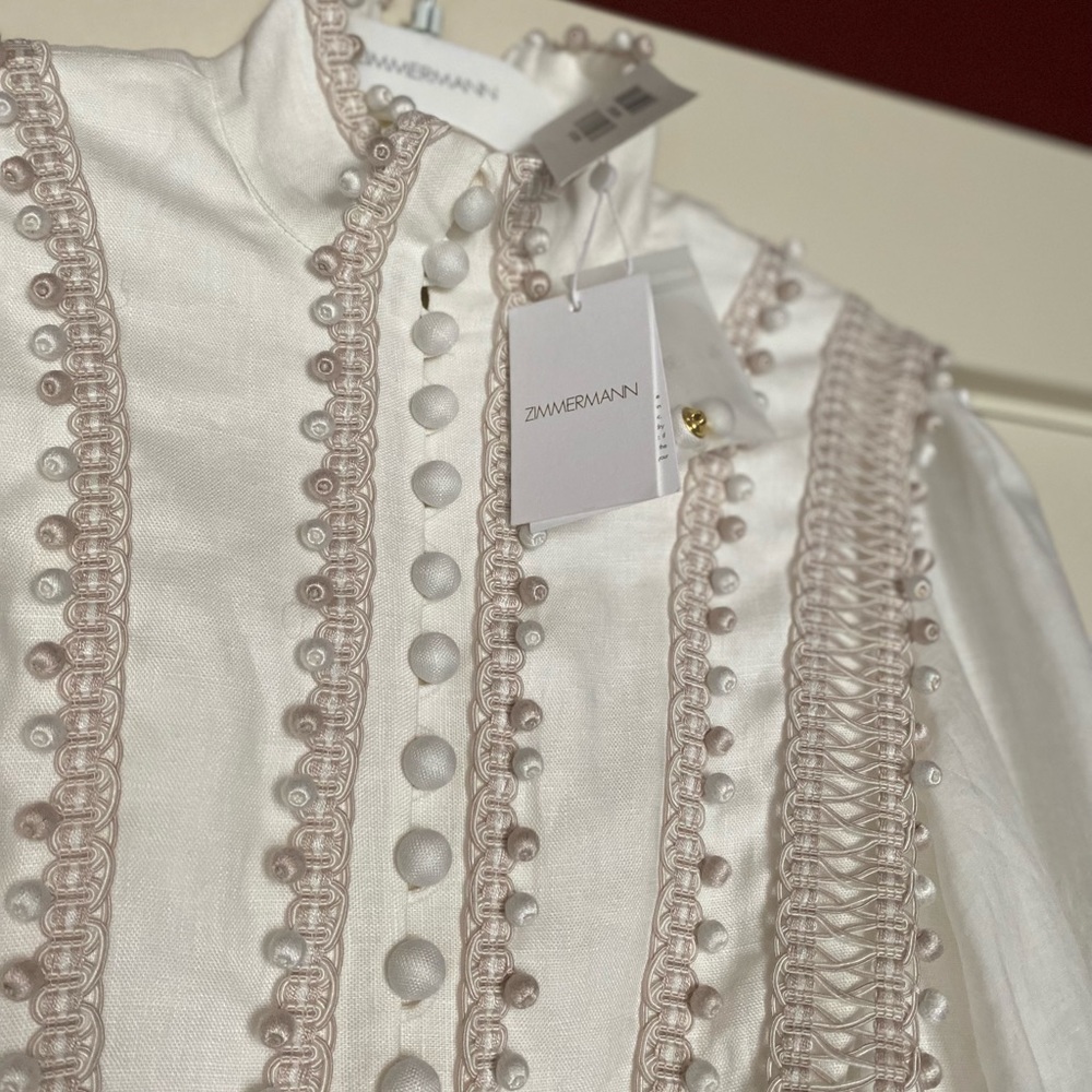 NWT Zimmermann Embroidered Button-Detailed Off White Ramie Mini Dress Size 1 AU - Picture 16 of 16